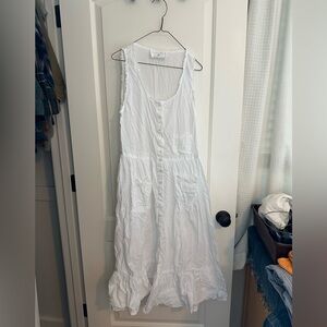 Vintage Eileen West White Sleeveless Button-Down Dress/Nightgown